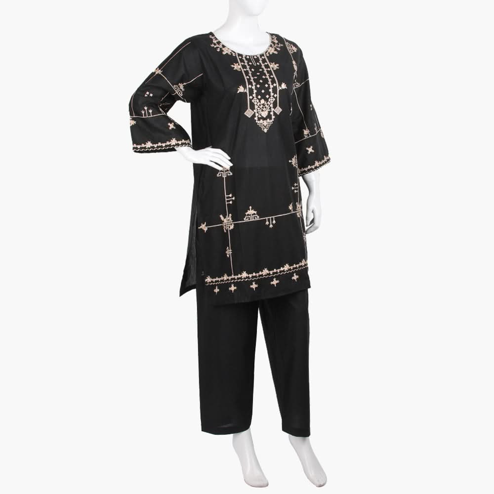 Women's Embroidered 2Pcs Suit - Black, Women Shalwar Suits, Chase Value, Chase Value
