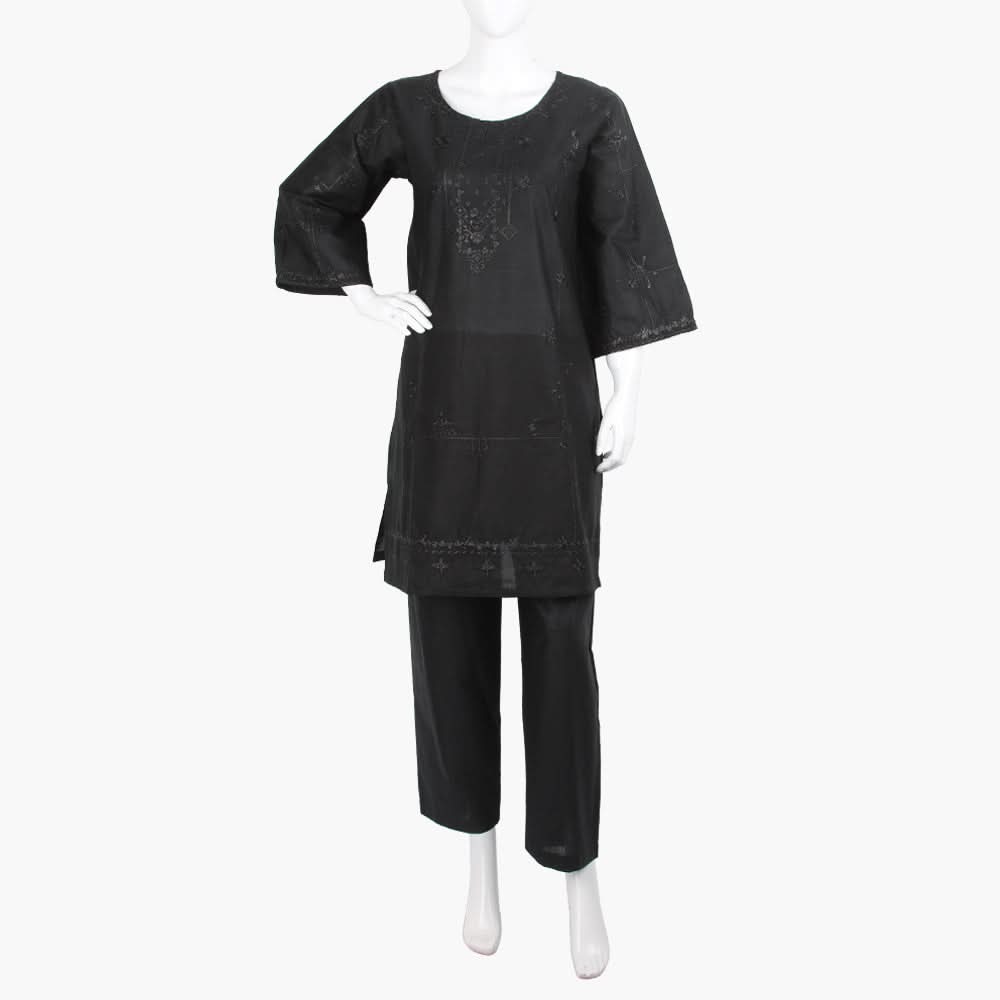 Women's Embroidered 2Pcs Suit - Black, Women Shalwar Suits, Chase Value, Chase Value