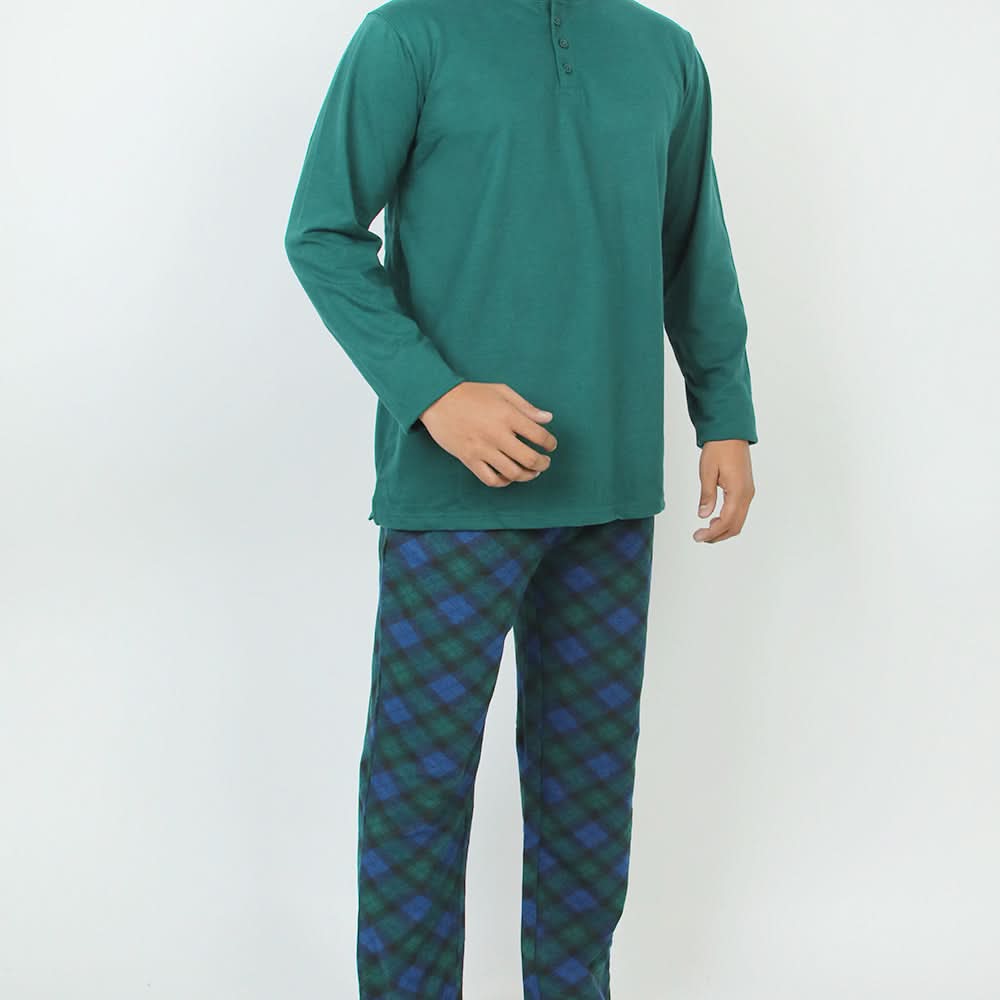 Men's Full Sleeves Night Suit - Flag Green, Men's Nightwear, Chase Value, Chase Value