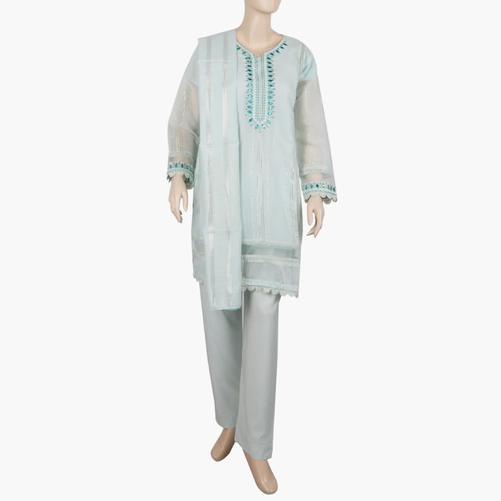 Women's Fancy 3Pcs Suit - Cyan, Women Shalwar Suits, Chase Value, Chase Value