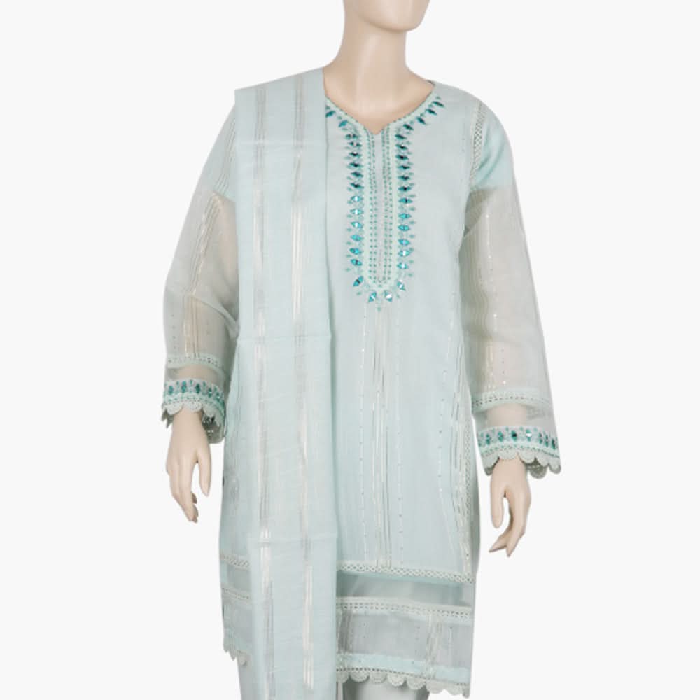 Women's Fancy 3Pcs Suit - Cyan, Women Shalwar Suits, Chase Value, Chase Value
