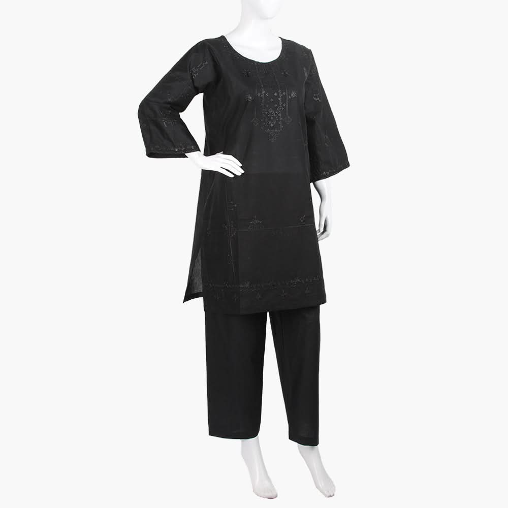 Women's Embroidered 2Pcs Suit - Black, Women Shalwar Suits, Chase Value, Chase Value