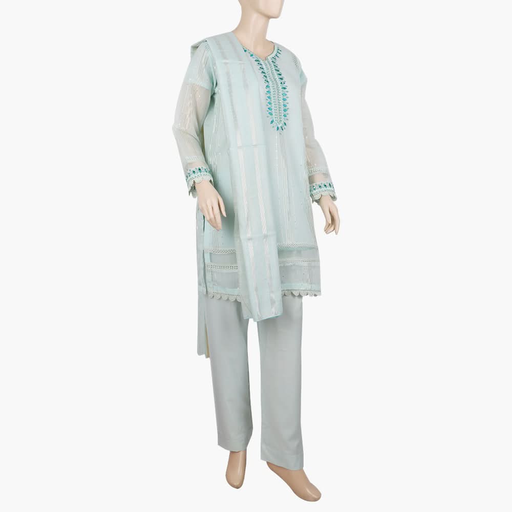 Women's Fancy 3Pcs Suit - Cyan, Women Shalwar Suits, Chase Value, Chase Value