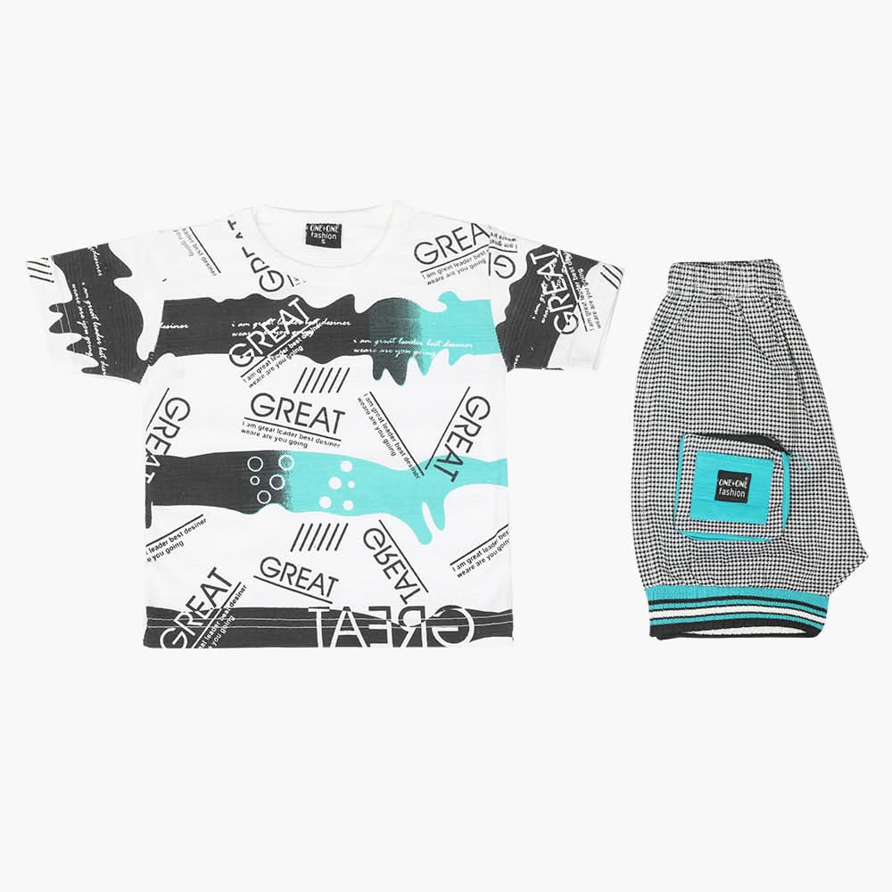 Boys Half Sleeves Suit - Cyan, Boys Sets & Suits, Chase Value, Chase Value