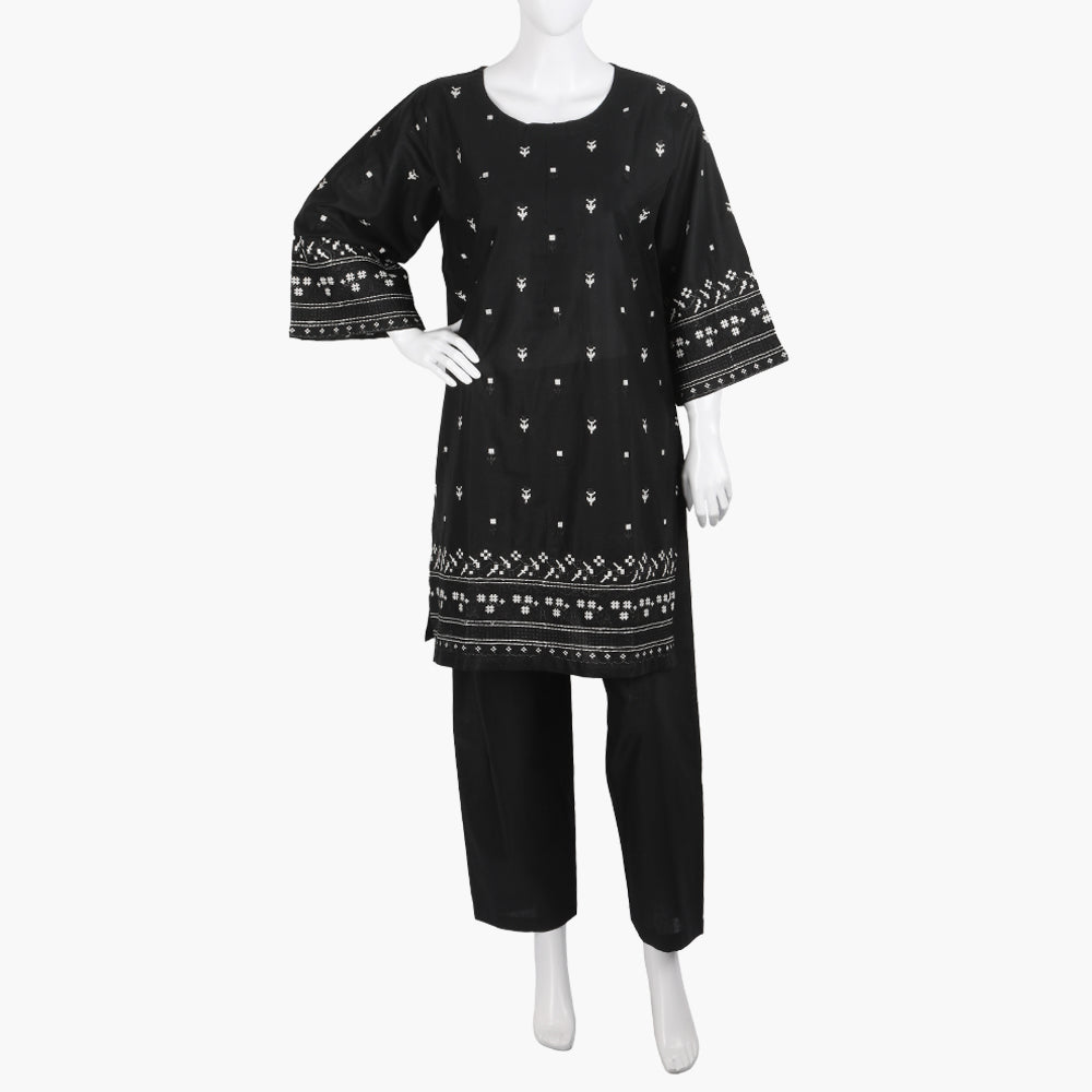 Women's Embroidered 2Pcs Suit - Black, Women Shalwar Suits, Chase Value, Chase Value