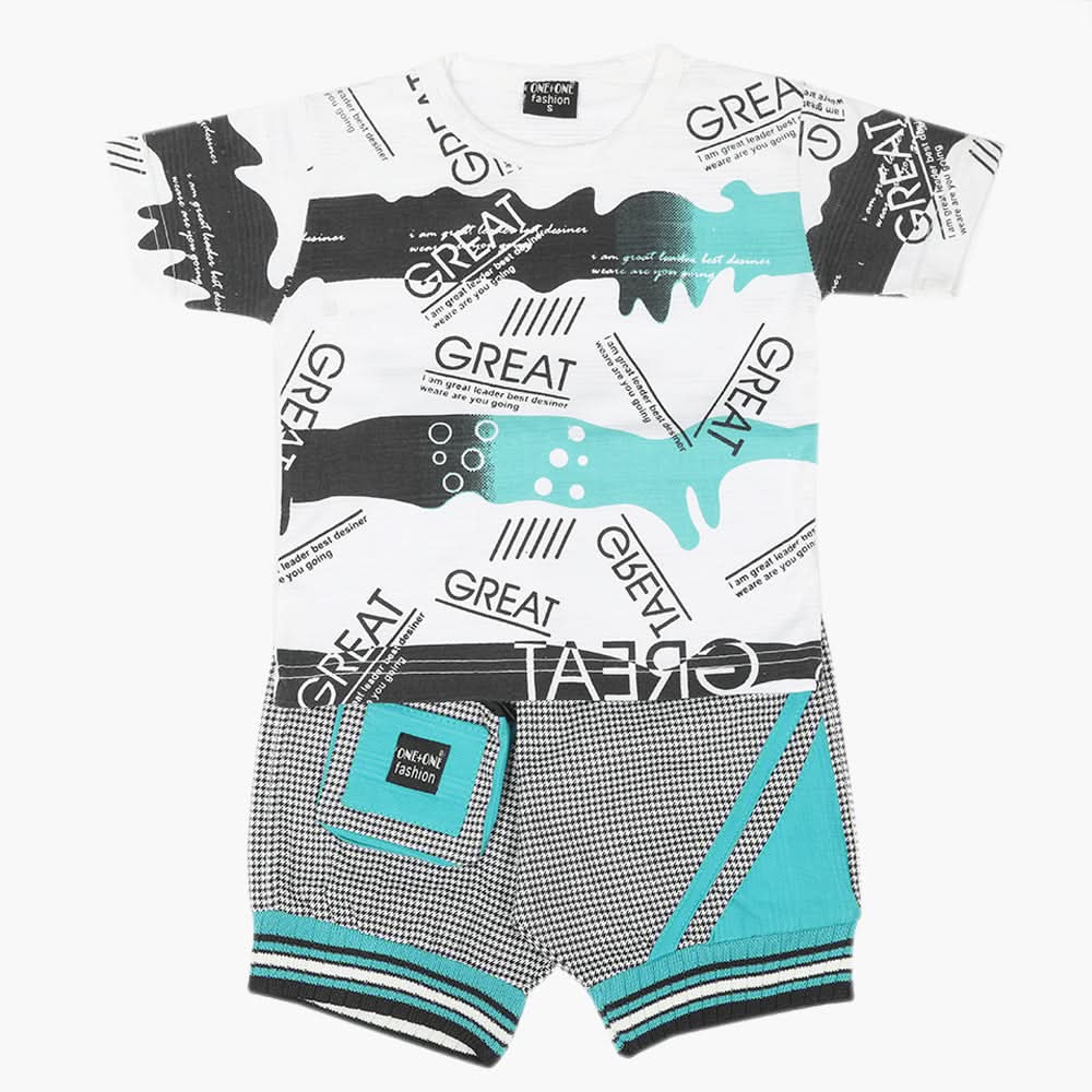 Boys Half Sleeves Suit - Cyan, Boys Sets & Suits, Chase Value, Chase Value