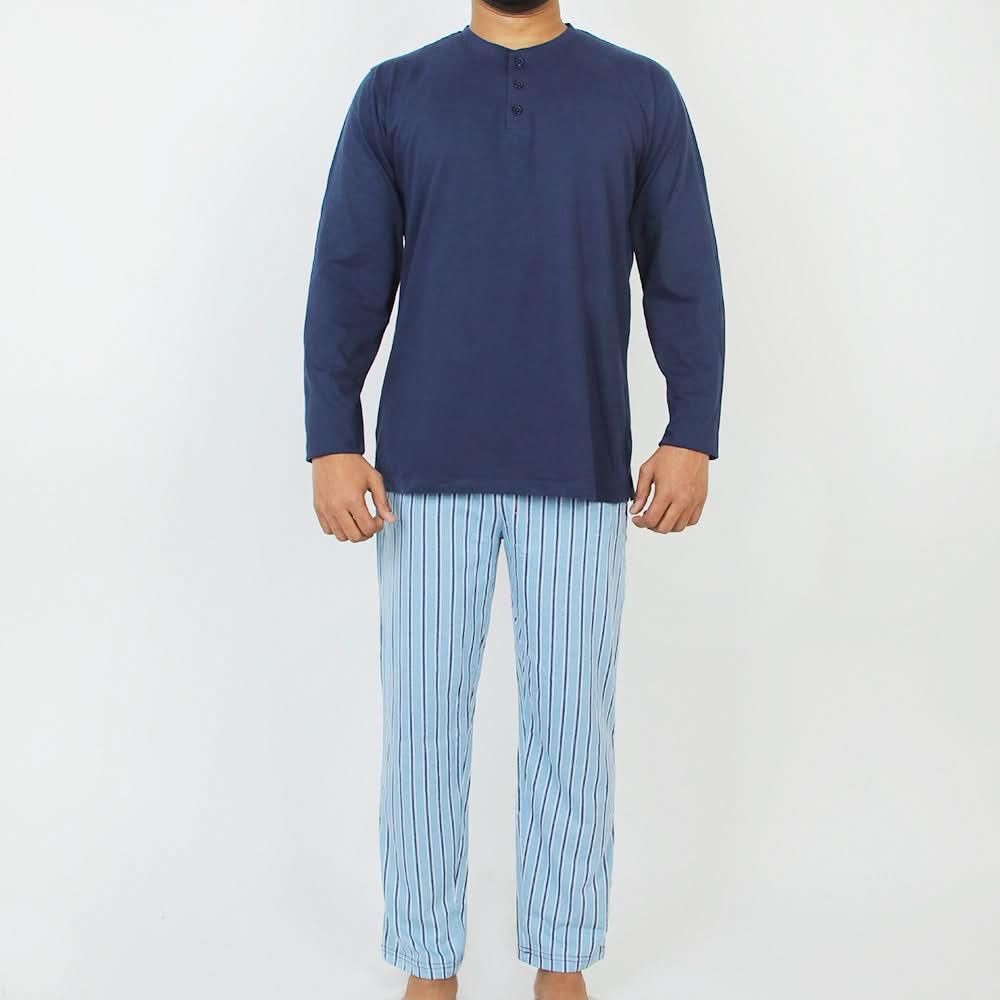 Men's Full Sleeves Night Suit - Navy Blue, Men's Nightwear, Chase Value, Chase Value