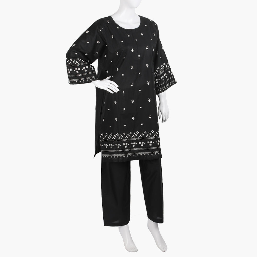 Women's Embroidered 2Pcs Suit - Black, Women Shalwar Suits, Chase Value, Chase Value