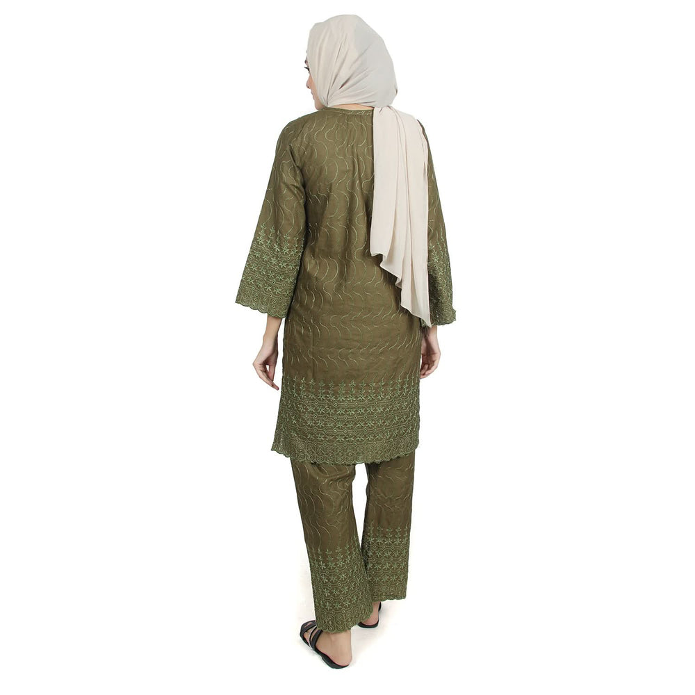 Women's Embroidered 2pcs Stitched Suit - Olive Green, Women Shalwar Suits, Chase Value, Chase Value