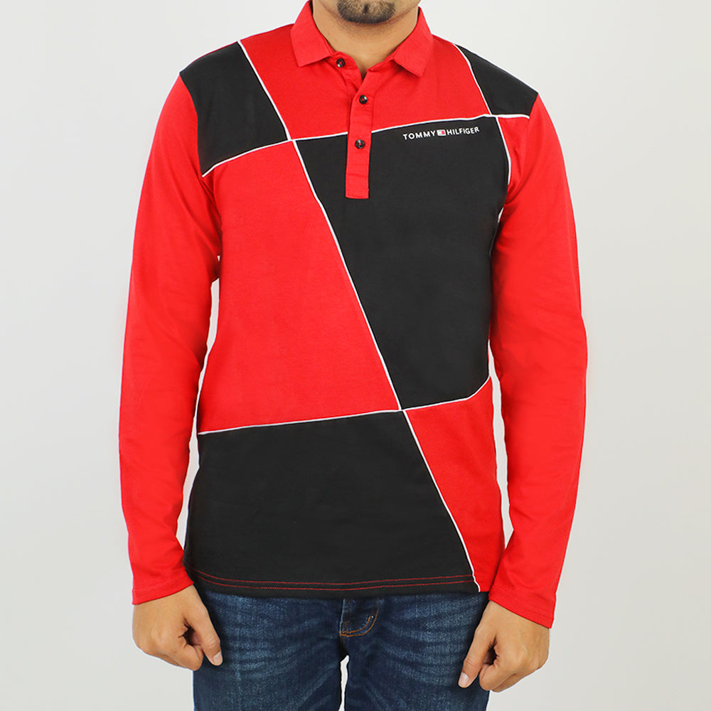 Men's Full Sleeves Polo T-Shirt - Red, Men's T-Shirts & Polos, Chase Value, Chase Value