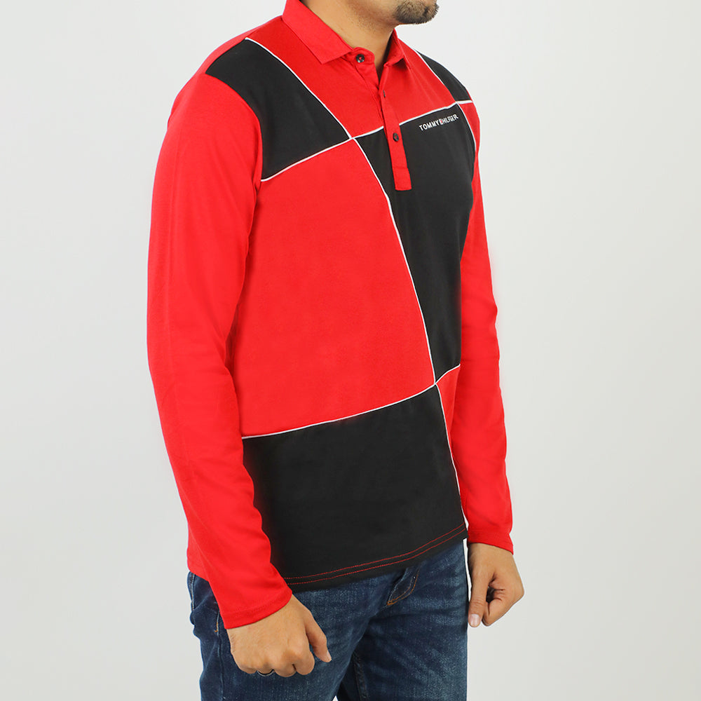 Men's Full Sleeves Polo T-Shirt - Red, Men's T-Shirts & Polos, Chase Value, Chase Value