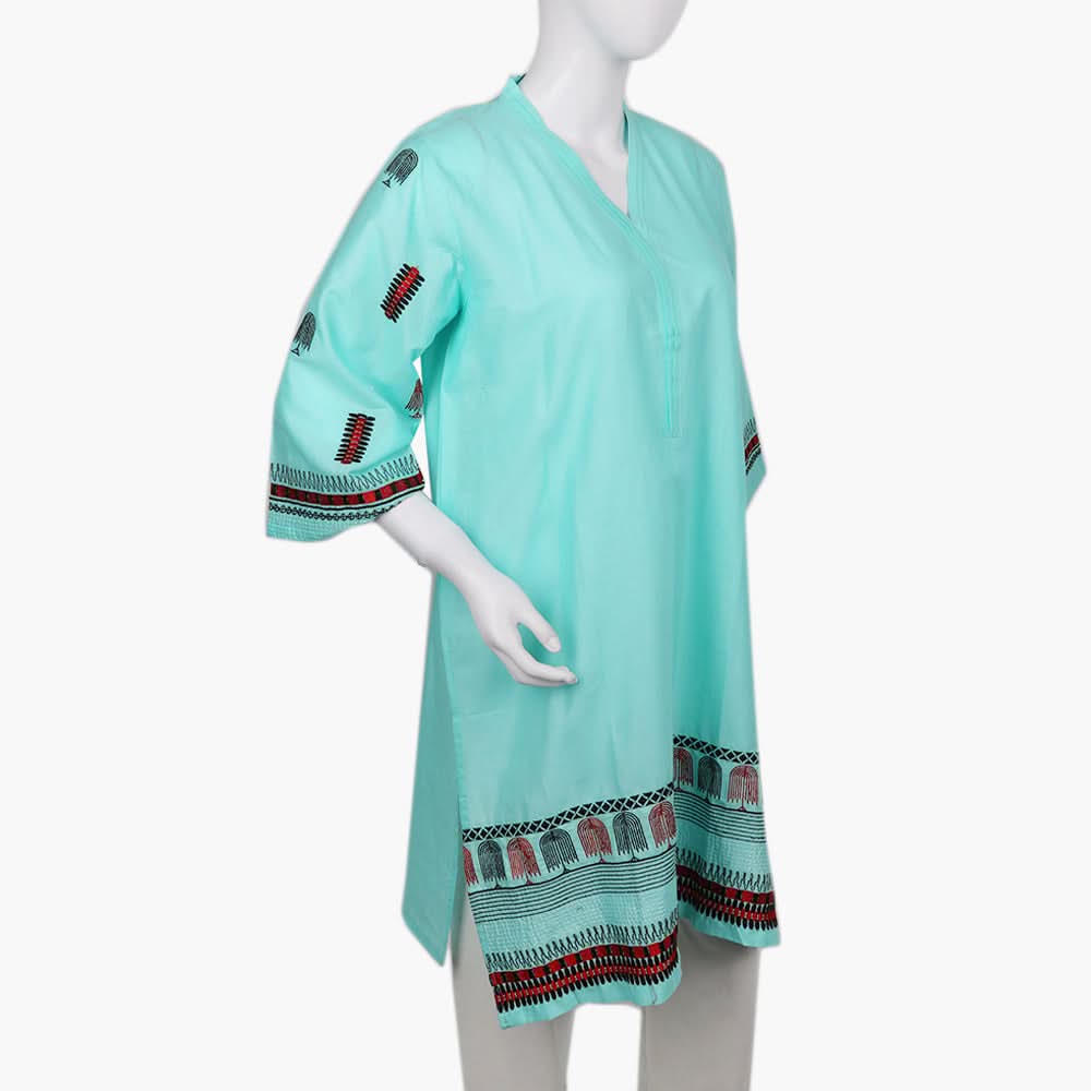 Women's Embroidered Kurti - Cyan, Women Ready Kurtis, Chase Value, Chase Value