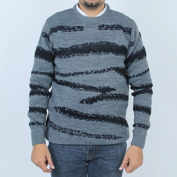Men's Jacquard Sweater - Grey & Black, Men's Sweater & Sweat Shirts, Eminent, Chase Value