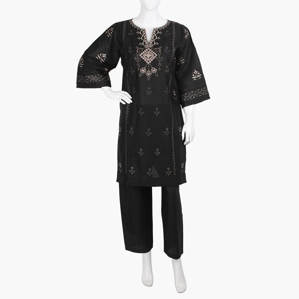 Women's Embroidered 2Pcs Suit - Black, Women Shalwar Suits, Chase Value, Chase Value