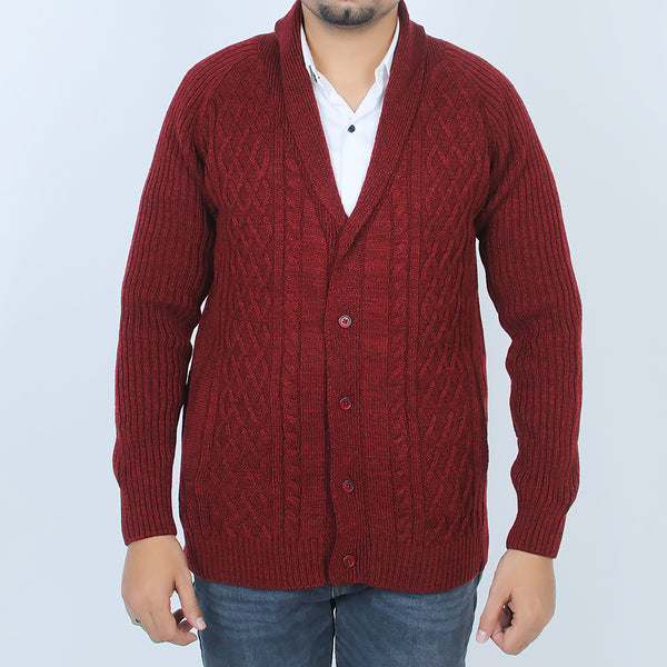Men's Cardigan Full Sleeves Sweater - Maroon, Men's Sweater & Sweat Shirts, Eminent, Chase Value