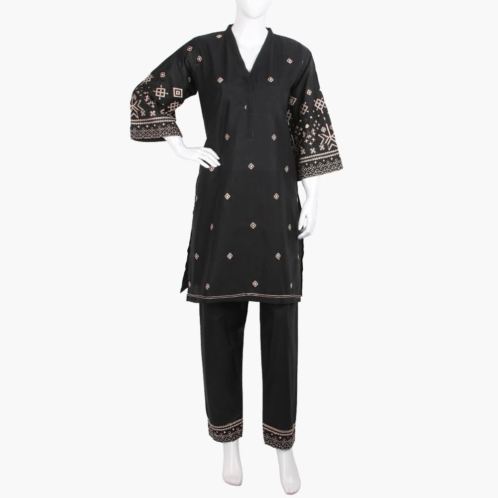 Women's Embroidered 2Pcs Suit - Black, Women Shalwar Suits, Chase Value, Chase Value