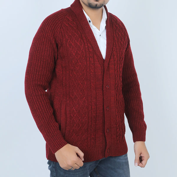 Men's Cardigan Full Sleeves Sweater - Maroon, Men's Sweater & Sweat Shirts, Eminent, Chase Value