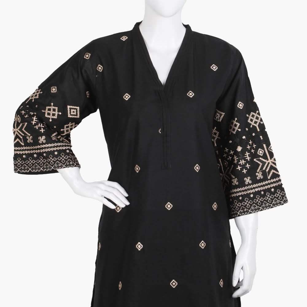 Women's Embroidered 2Pcs Suit - Black, Women Shalwar Suits, Chase Value, Chase Value