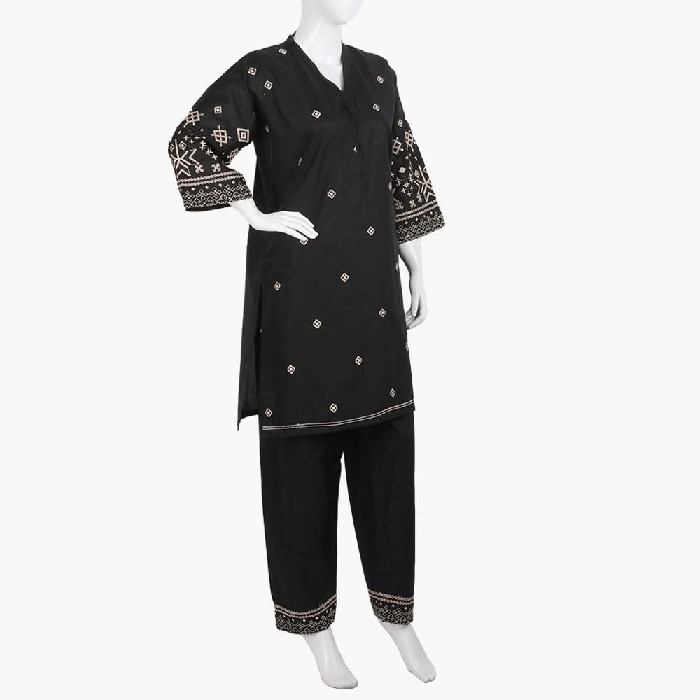 Women's Embroidered 2Pcs Suit - Black, Women Shalwar Suits, Chase Value, Chase Value