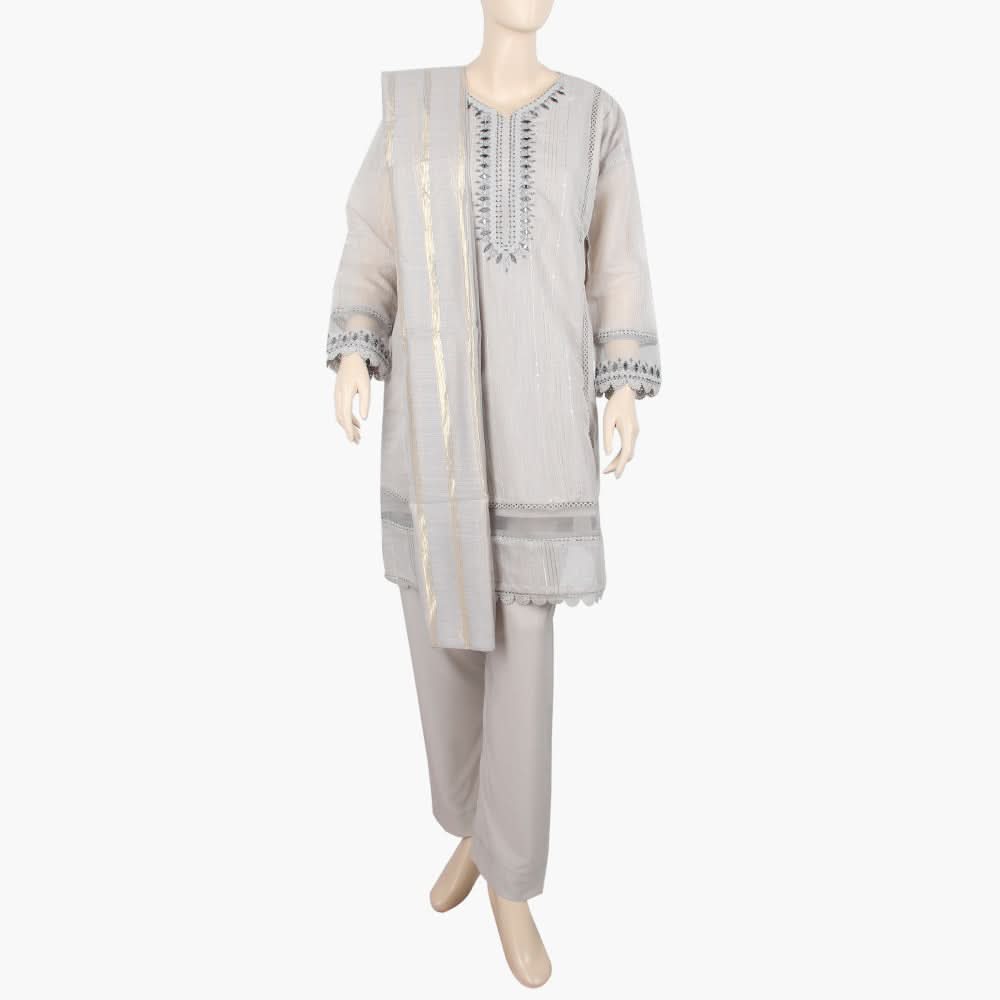 Women's Fancy 3Pcs Suit - Grey, Women Shalwar Suits, Chase Value, Chase Value