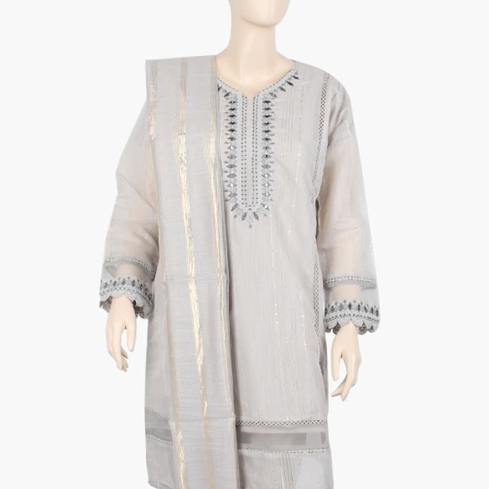 Women's Fancy 3Pcs Suit - Grey, Women Shalwar Suits, Chase Value, Chase Value