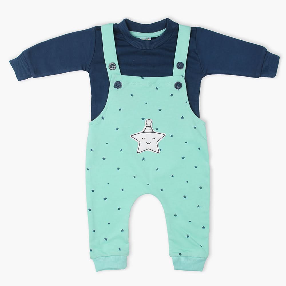 Newborn Boys Full Sleeves Romper 2pcs - Cyan, Newborn Boys Winterwear, Chase Value, Chase Value
