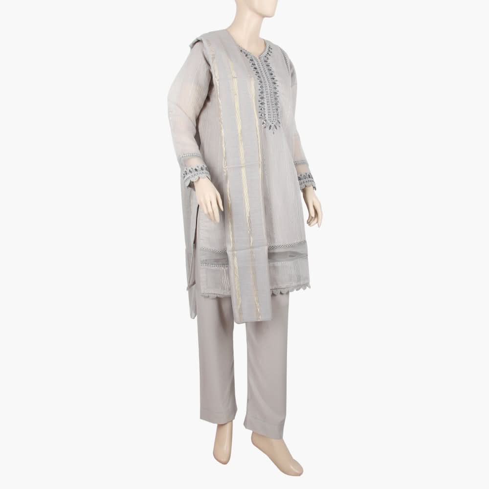 Women's Fancy 3Pcs Suit - Grey, Women Shalwar Suits, Chase Value, Chase Value