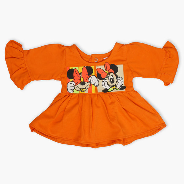 Newborn Girls Full Sleeves Frock - Orange, Newborn Girls Winterwear, Chase Value, Chase Value