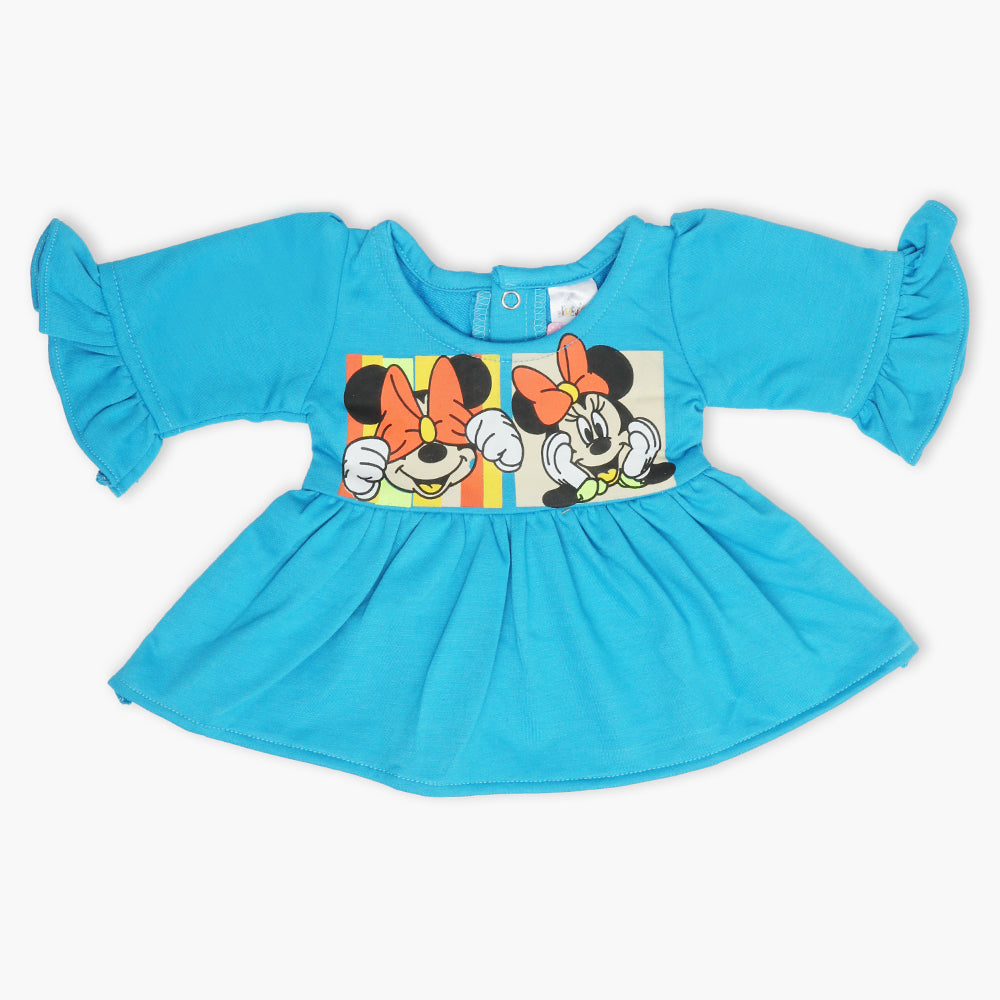 Newborn Girls Full Sleeves Frock - Sky Blue, Newborn Girls Winterwear, Chase Value, Chase Value