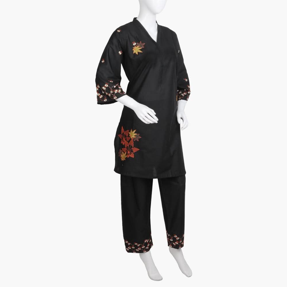 Women's Embroidered 2Pcs Suit - Black, Women Shalwar Suits, Chase Value, Chase Value