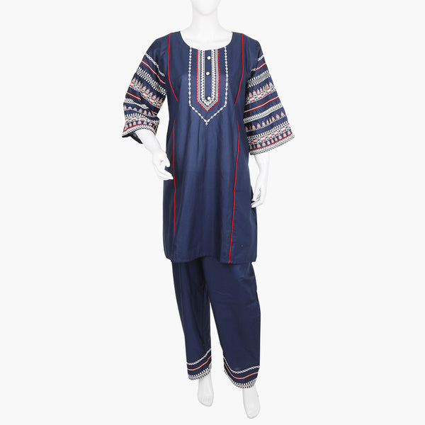 Women's Embroidered 2Pcs Suit - Navy Blue, Women Shalwar Suits, Chase Value, Chase Value