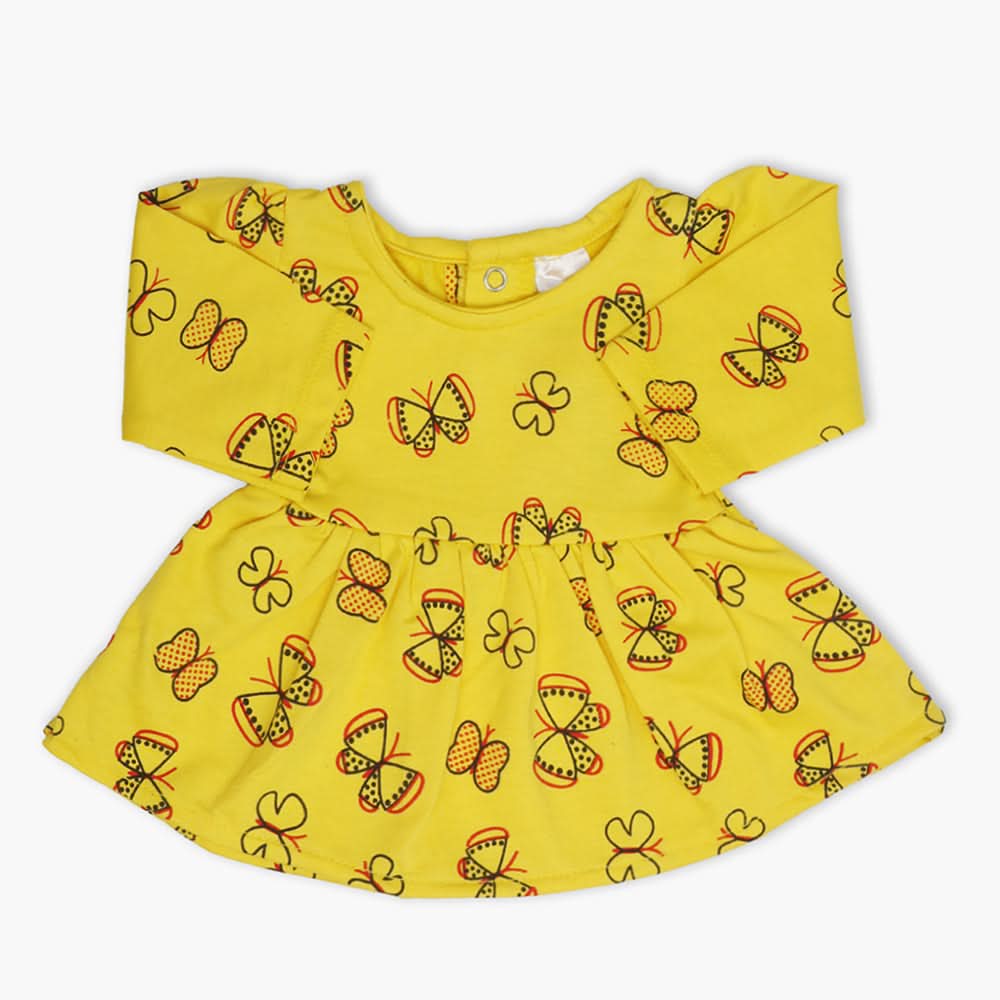 Newborn Girls Full Sleeves Frock - Yellow, Newborn Girls Winterwear, Chase Value, Chase Value