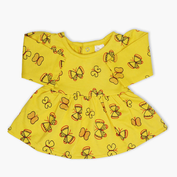 Newborn Girls Full Sleeves Frock - Yellow, Newborn Girls Winterwear, Chase Value, Chase Value