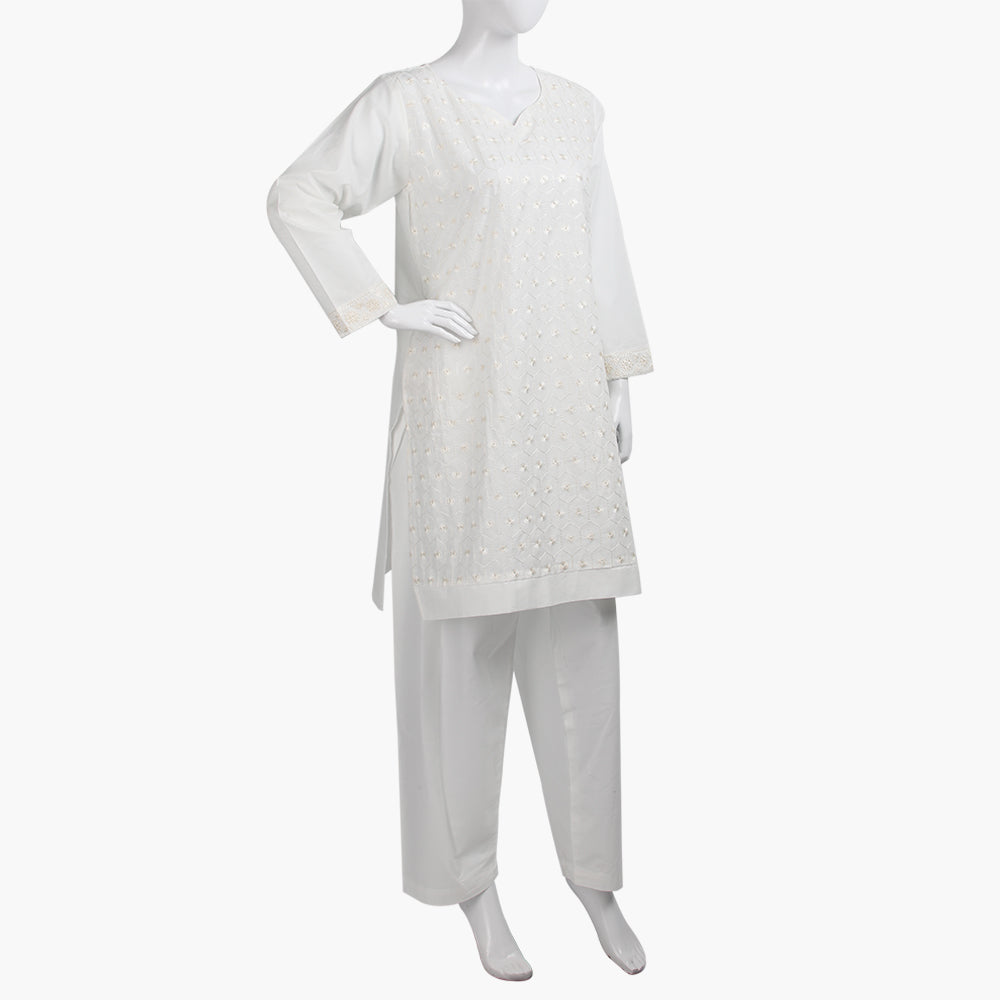 Women's Embroidered 2Pcs Suit - Off White, Women Shalwar Suits, Chase Value, Chase Value