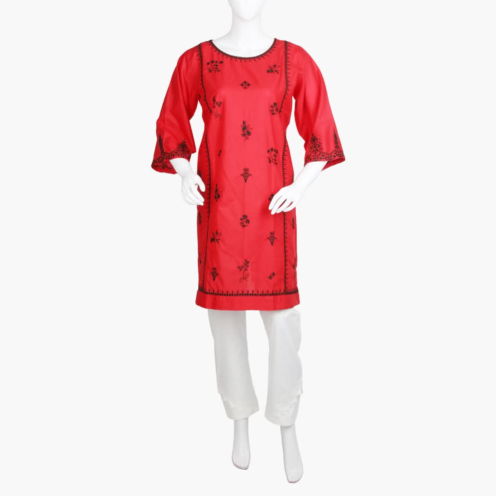 Women's Embroidered Kurti - Red, Women Ready Kurtis, Chase Value, Chase Value