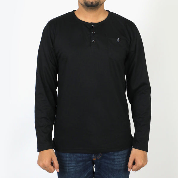 Men's Full Sleeves Henley T-Shirt - Black, Men's T-Shirts & Polos, Chase Value, Chase Value