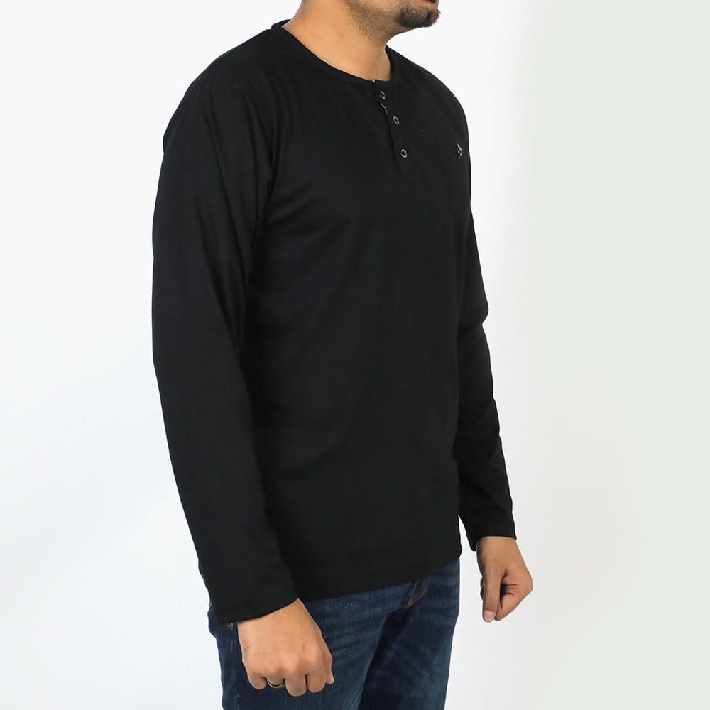 Men's Full Sleeves Henley T-Shirt - Black, Men's T-Shirts & Polos, Chase Value, Chase Value