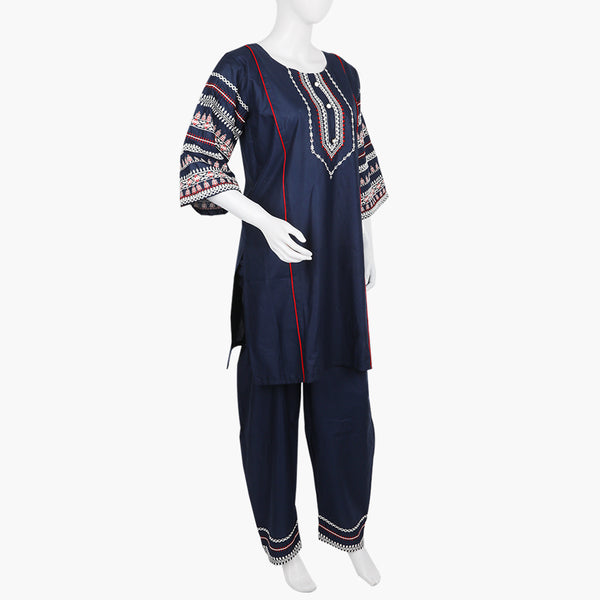Women's Embroidered 2Pcs Suit - Navy Blue, Women Shalwar Suits, Chase Value, Chase Value
