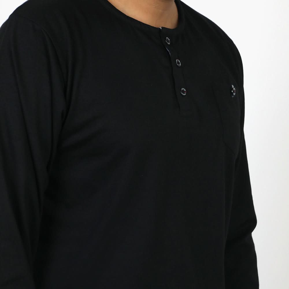 Men's Full Sleeves Henley T-Shirt - Black, Men's T-Shirts & Polos, Chase Value, Chase Value