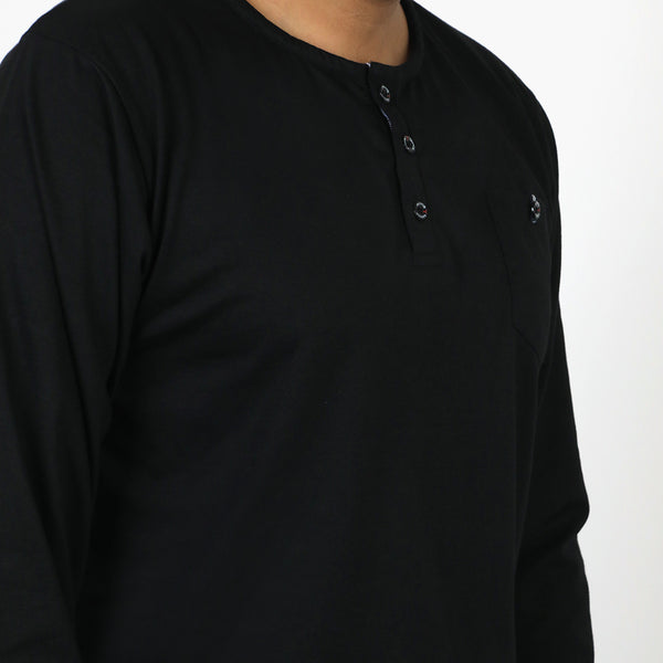 Men's Full Sleeves Henley T-Shirt - Black