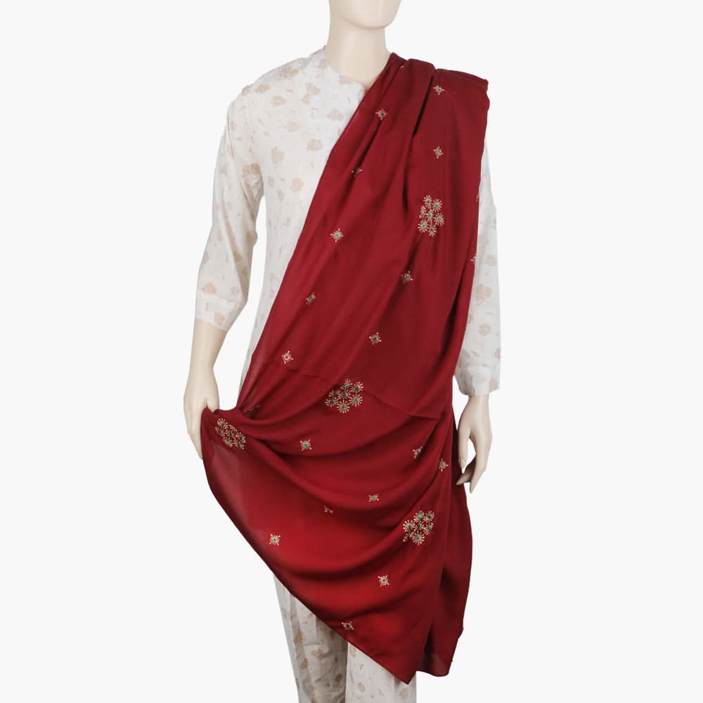 Women's Embroidered Dupatta - Maroon, Women Dupatta, Chase Value, Chase Value