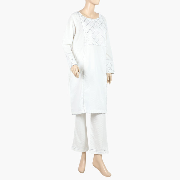 Women's Stitched 2Pcs Shalwar Suit - White, Women Shalwar Suits, Chase Value, Chase Value