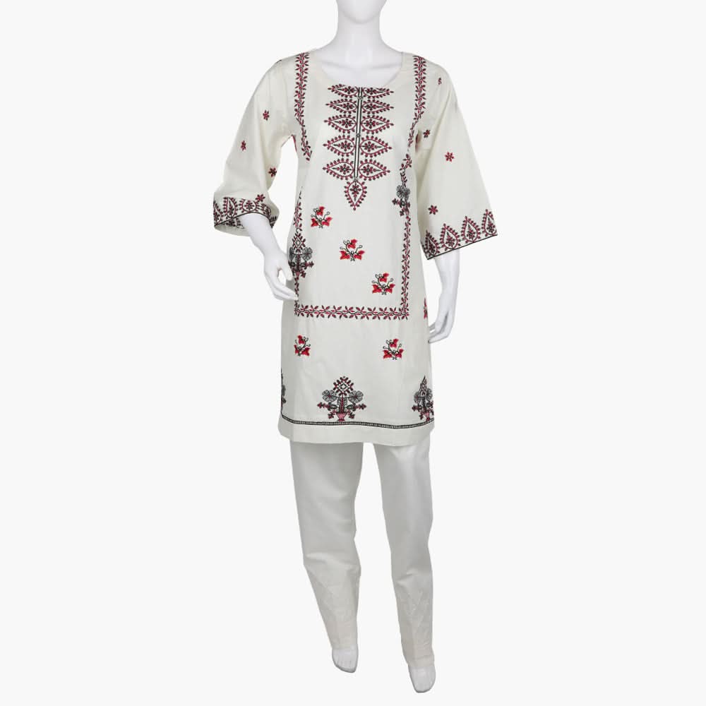 Women's Embroidered Kurti - Off White, Women Ready Kurtis, Chase Value, Chase Value