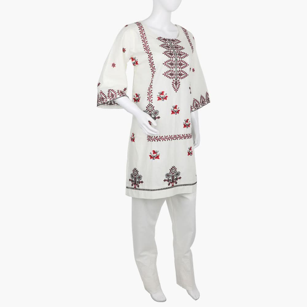 Women's Embroidered Kurti - Off White, Women Ready Kurtis, Chase Value, Chase Value