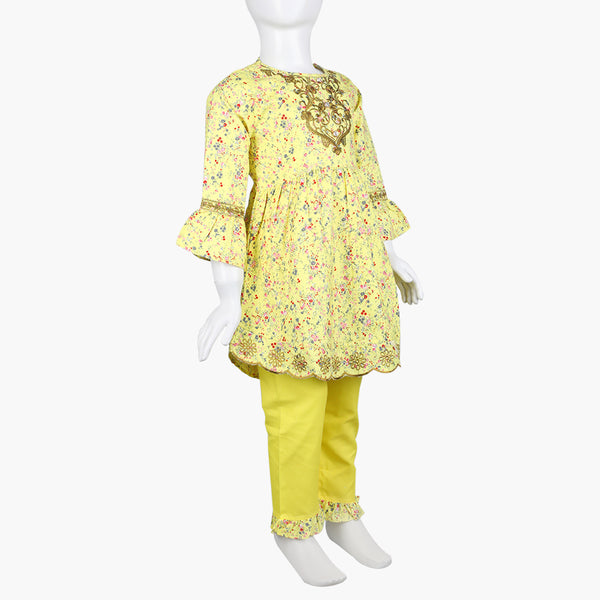 Girls Embroidered Shalwar Suit - Yellow, Girls Shalwar Kameez, Chase Value, Chase Value