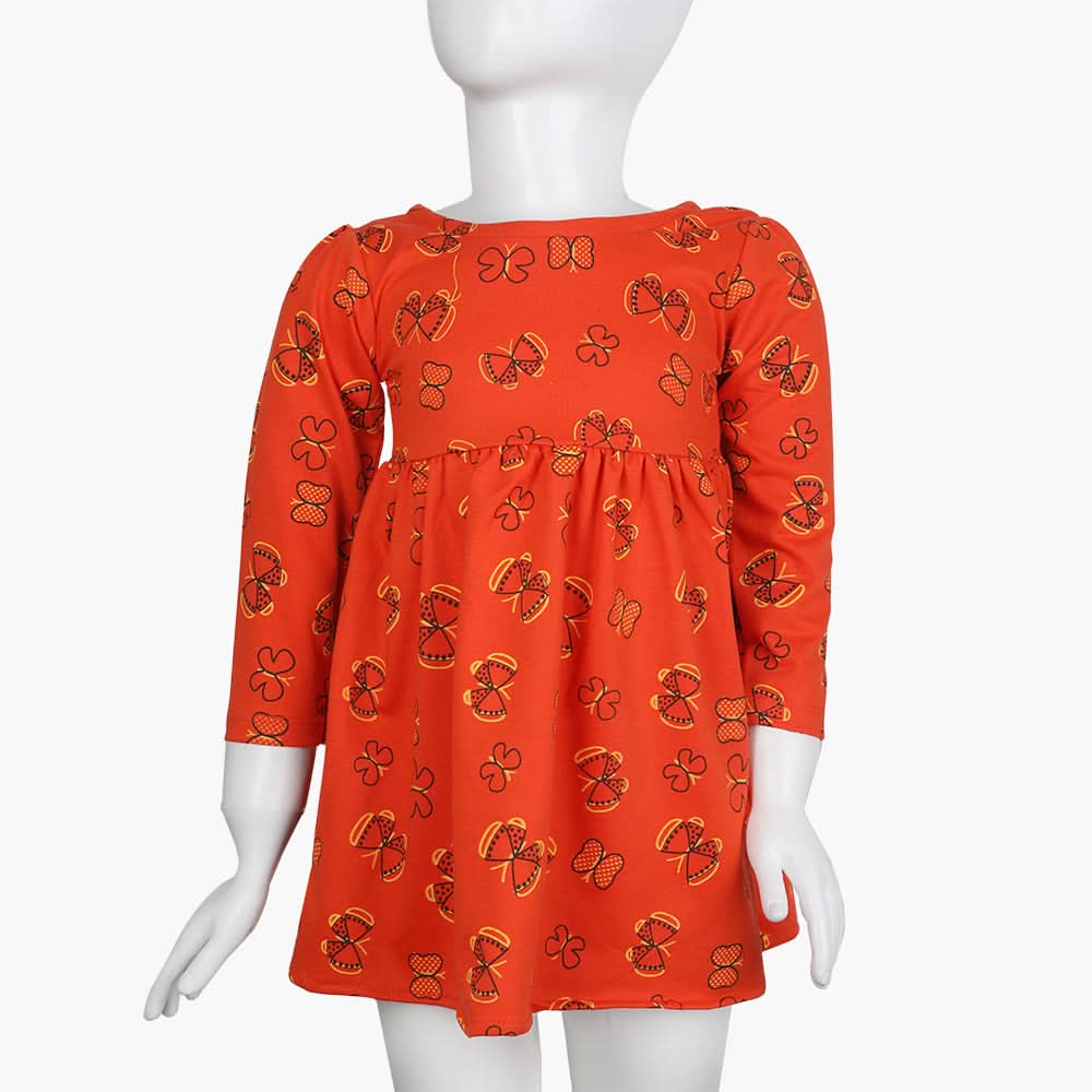 Girls Full Sleeves Frock - Orange, Girls Frocks, Chase Value, Chase Value