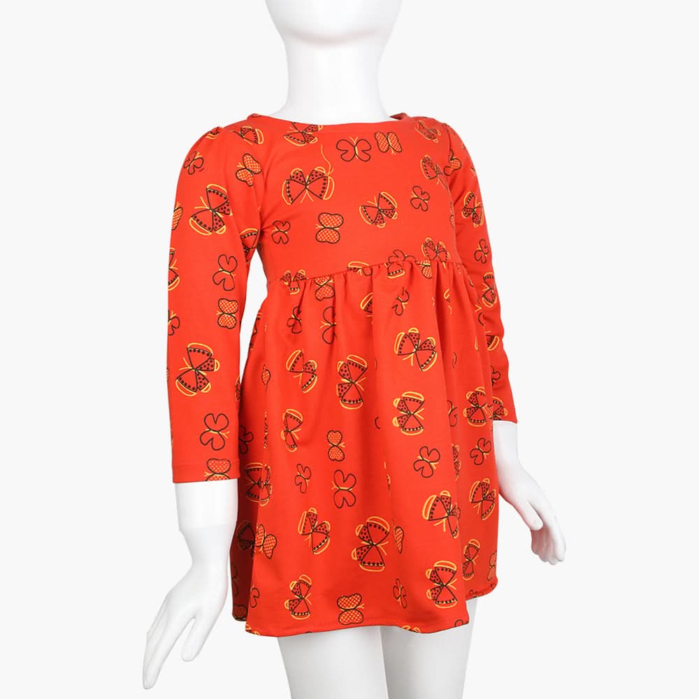 Girls Full Sleeves Frock - Orange, Girls Frocks, Chase Value, Chase Value