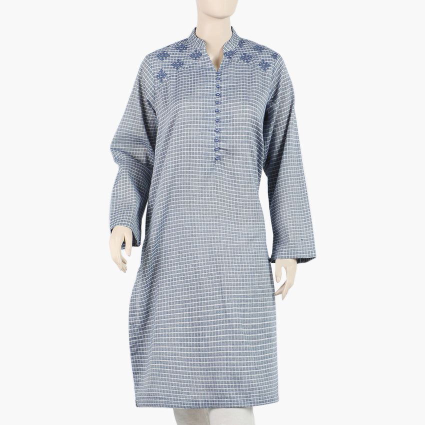 Women's Embroidered Stitched Kurti - Blue, Women Ready Kurtis, Chase Value, Chase Value