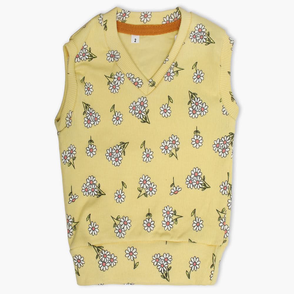 Newborn Girls Sleeveless Sweater - Yellow, Newborn Girls Winterwear, Chase Value, Chase Value