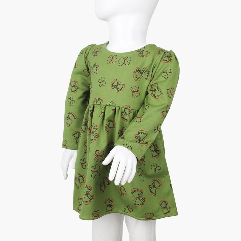 Girls Full Sleeves Frock - Green, Girls Frocks, Chase Value, Chase Value